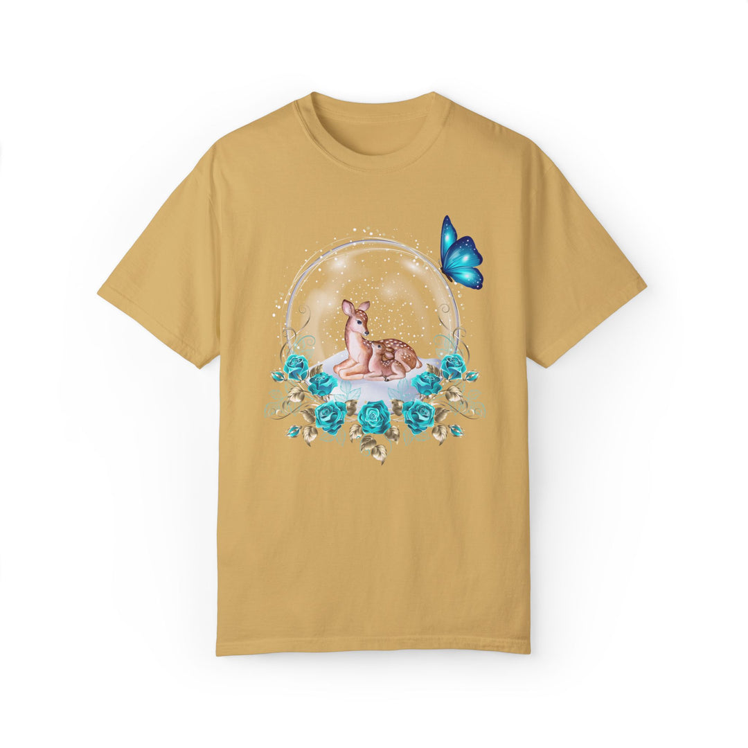 Cute Deer Snow Globe Winter T-shirt T-Shirt Printify Mustard S