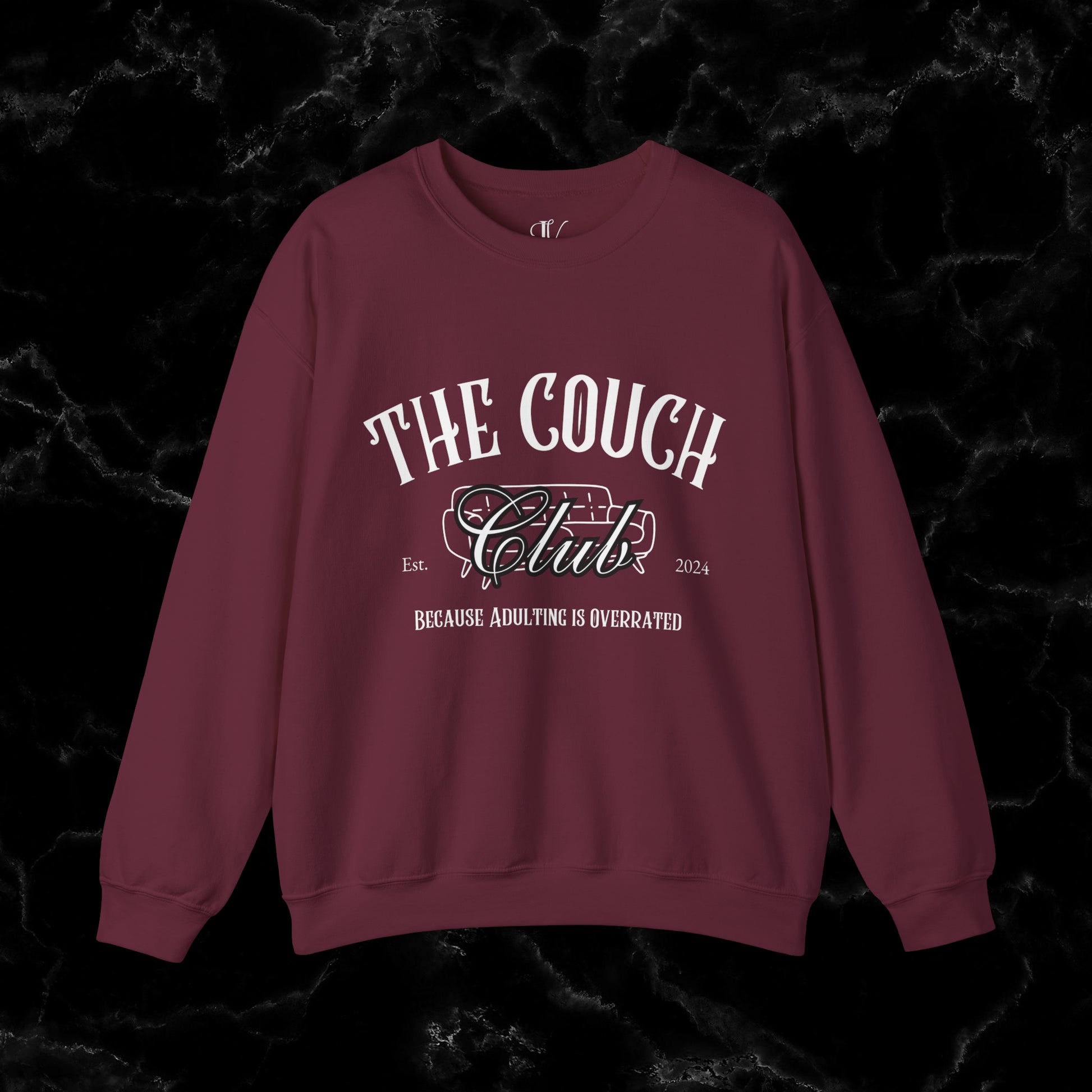 The Couch Club Crewneck Sweatshirt – Funny, Vintage, and Oversized: The Perfect Gift for Her and Your Best Friend Sweatshirt S Maroon 