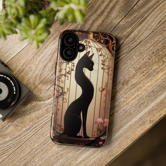 Gothic Tough Cases with Black Cat and Roses Phone Case Printify