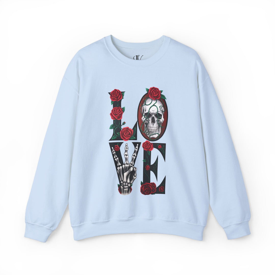 Love, Roses & Bones: Halloween Sweatshirt Sweatshirt Printify S Light Blue