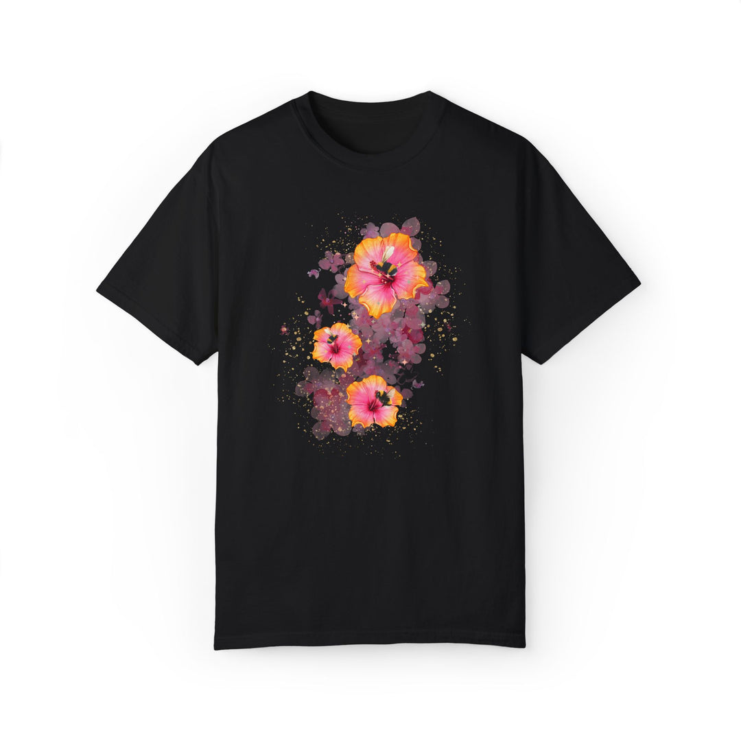 Hibiscus Flower And Bees T-shirt T-Shirt Printify Black S