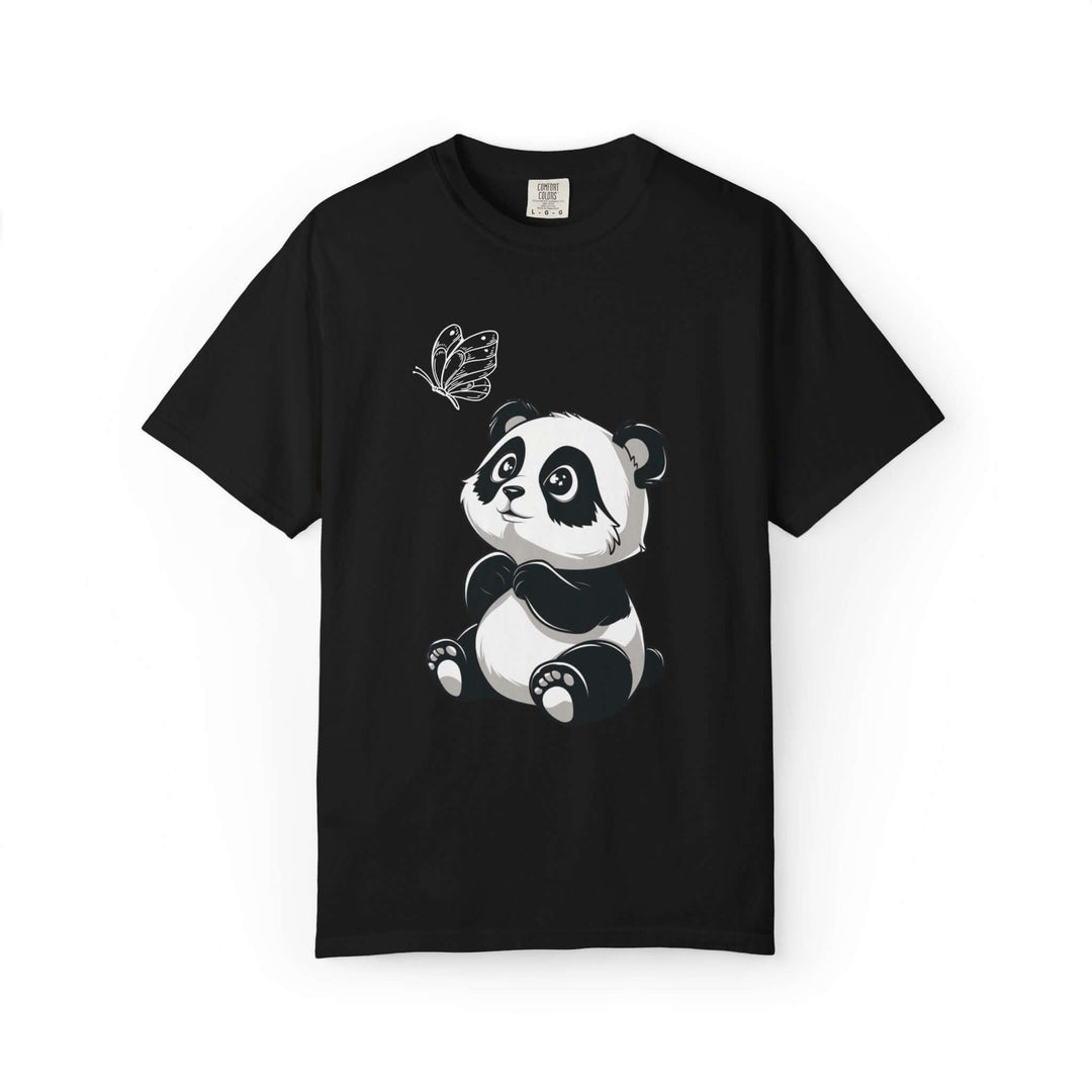 Adorable Panda & Butterfly Tee T-Shirt Printify Black S