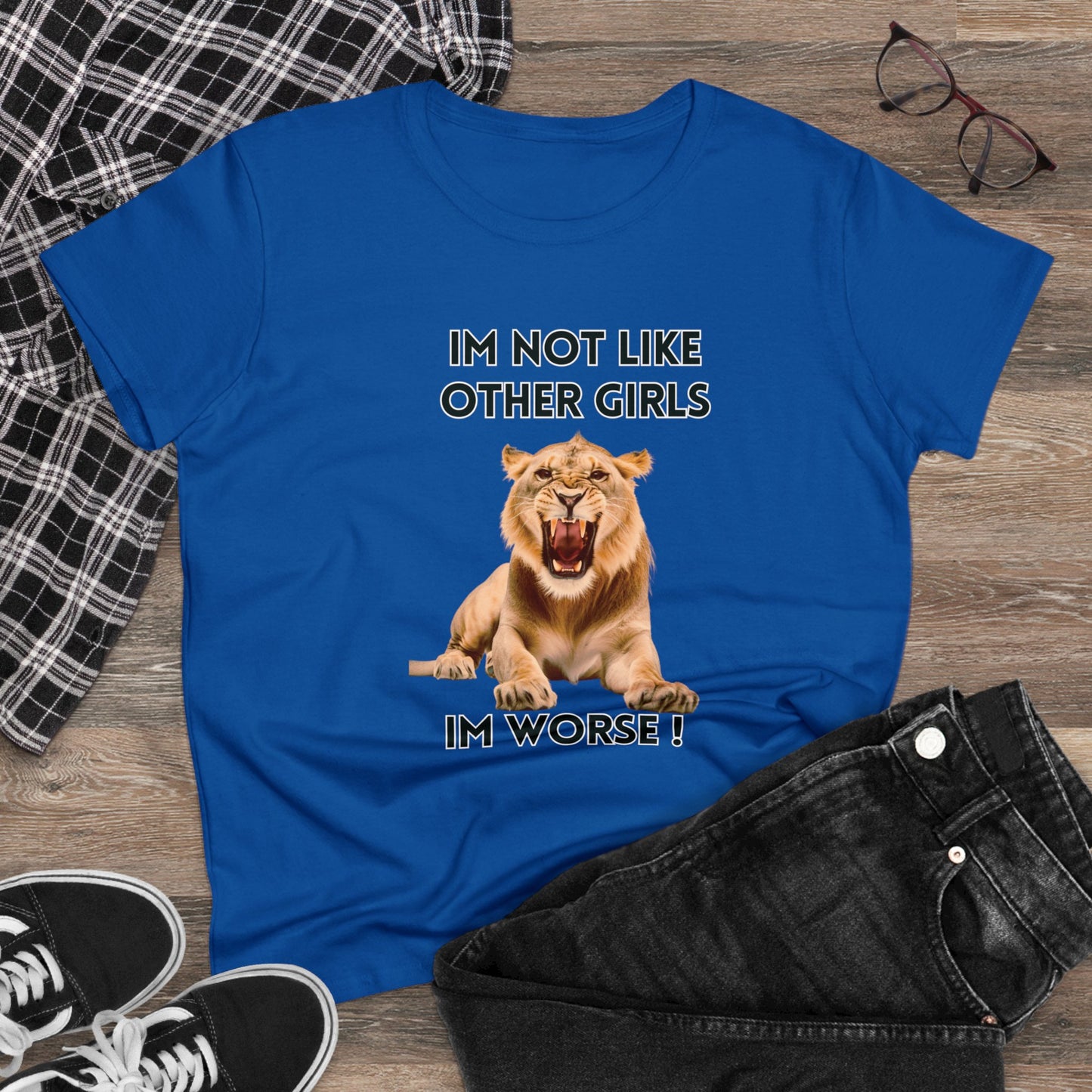 Angry Lion Funny T-Shirt - I'm Not Like Other Girls T-Shirt Royal S 