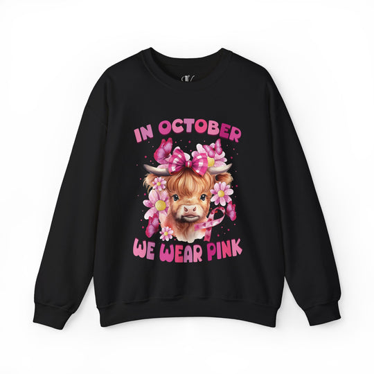 Breast Cancer Highland Cow In October We Wear Pink Sweatshirt