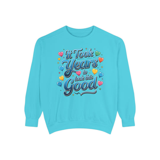 Birthday Sweatshirt - It Took Years to Look This Good Sweatshirt Printify Lagoon Blue S