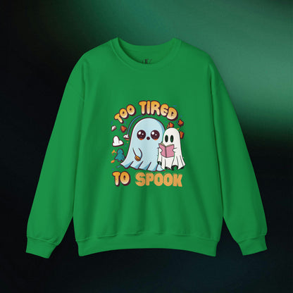 Ghost Reading Books Sweater, Bookish Halloween Sweatshirt, Halloween Teacher Gift, Librarian Halloween Hoodie, Ghost Crewneck Sweatshirt S Irish Green 