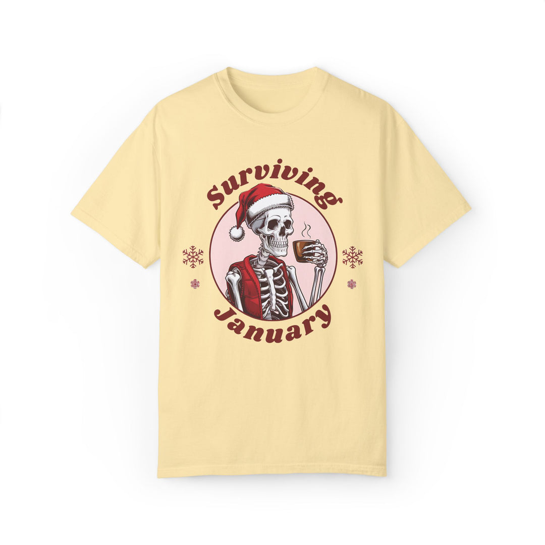 Skeleton Santa Hat Coffee Unisex T-shirt - Surviving January T-Shirt Printify Banana S