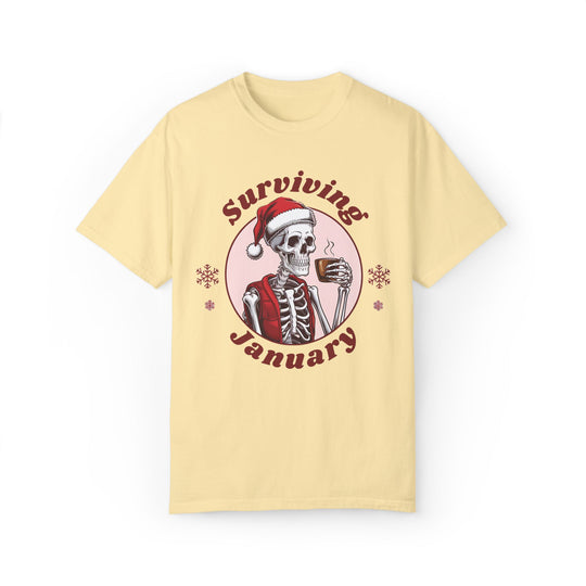 Skeleton Santa Hat Coffee Unisex T-shirt - Surviving January T-Shirt Printify Banana S