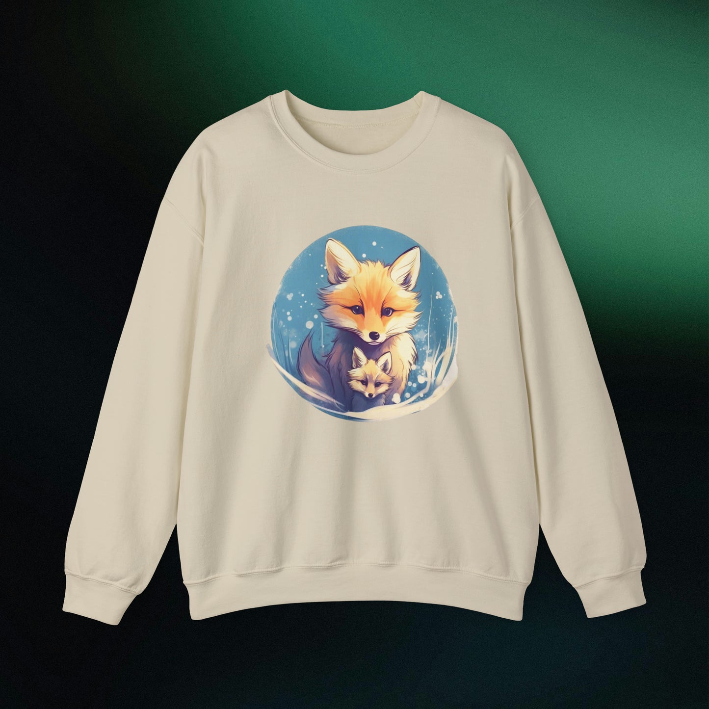 Vintage Forest Witch Aesthetic Sweatshirt - Cozy Fox Cottagecore Sweater with Mommy and Baby Fox Design Sweatshirt S Sand 