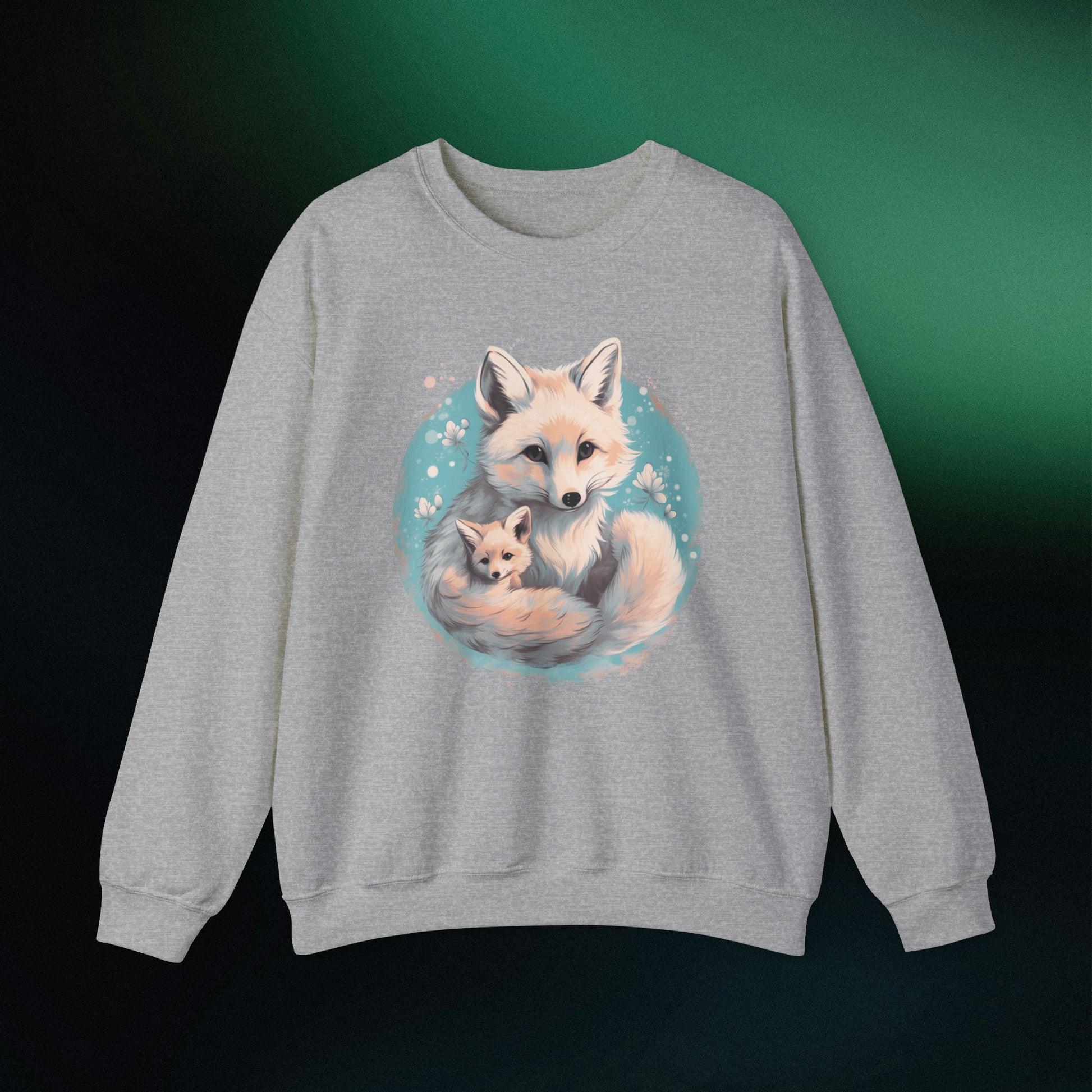 Vintage Forest Witch Aesthetic Sweatshirt - Cozy Fox Cottagecore Sweater with Mommy and Baby Fox Design Sweatshirt S Sport Grey 
