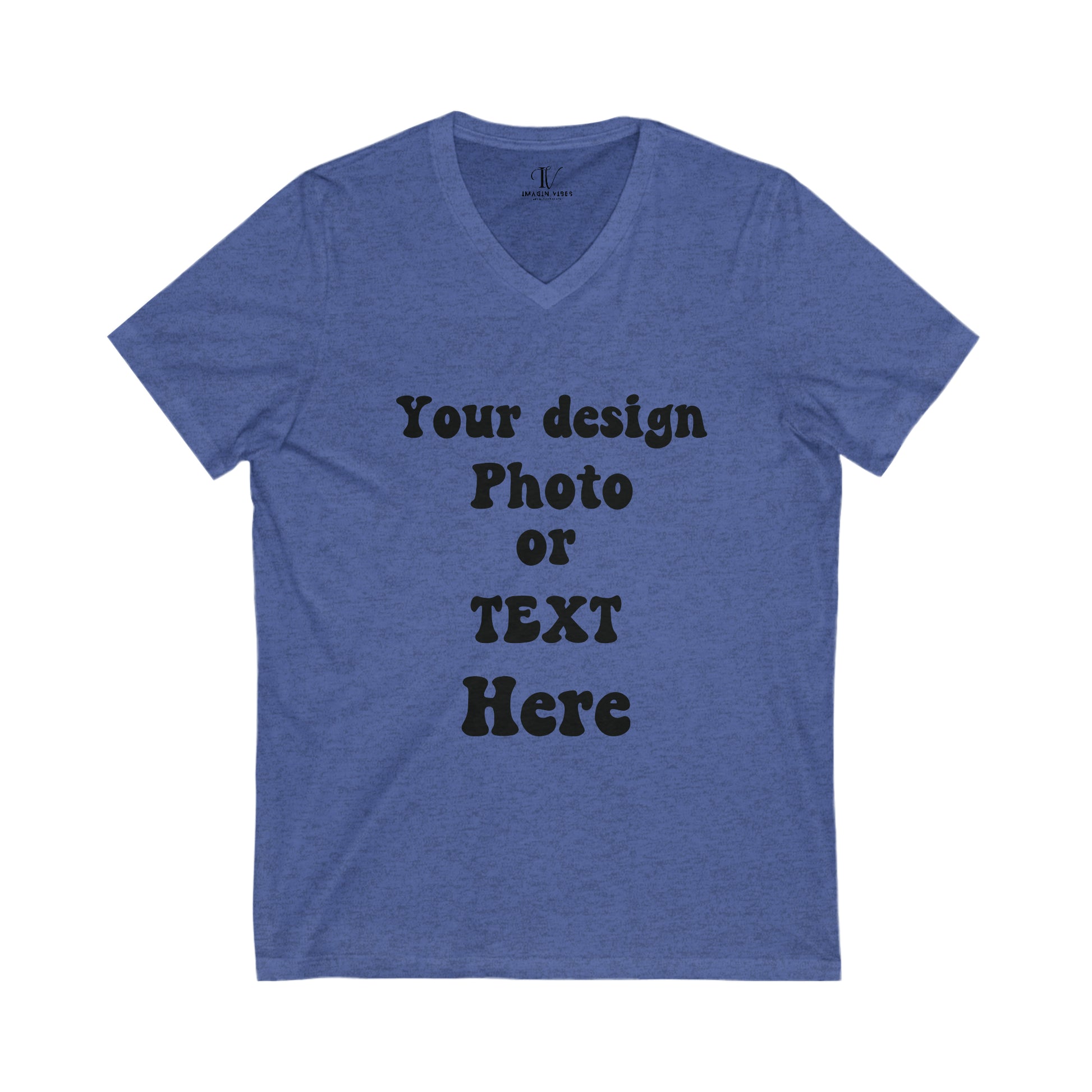 Express Your Unique Style with Our Custom V-Neck T-shirt - Personalized with Your Design, Photo, or Text | Made in USA V-neck S Heather True Royal 