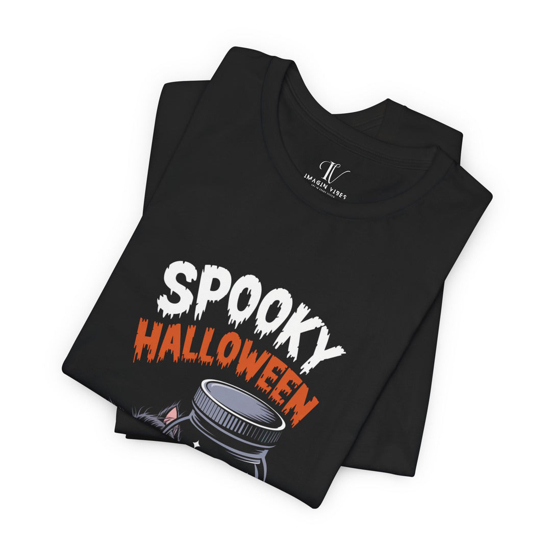 Spooky Cat & Ghost Halloween T-Shirt T-Shirt Printify