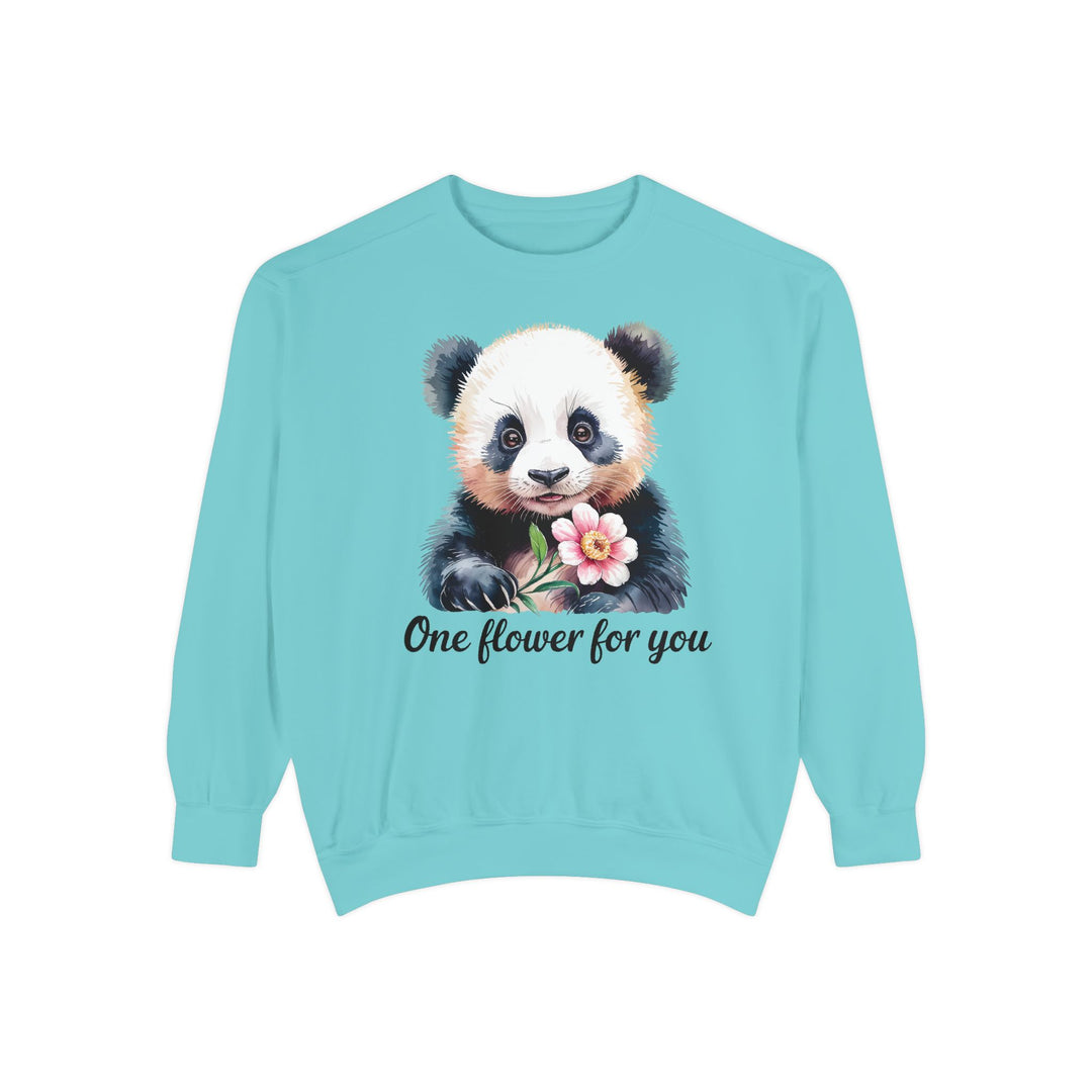 Panda Flower Garment-Dyed Sweatshirt Sweatshirt Printify Chalky Mint S