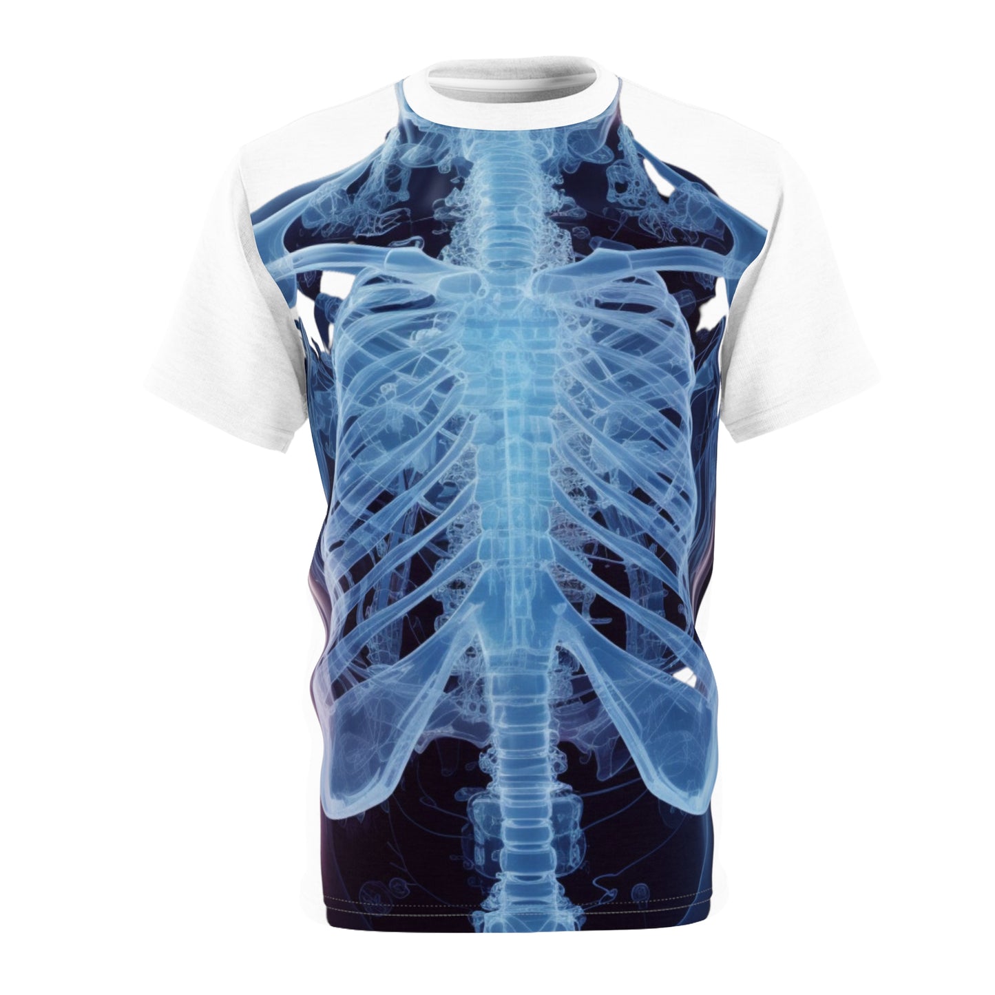 Wear Art with Our Torsion Human Body X-Ray All Over Print T-Shirt - Unique and Strikingly Detailed Design for Medical and Art Enthusiasts! All Over Prints White stitching 4 oz. S