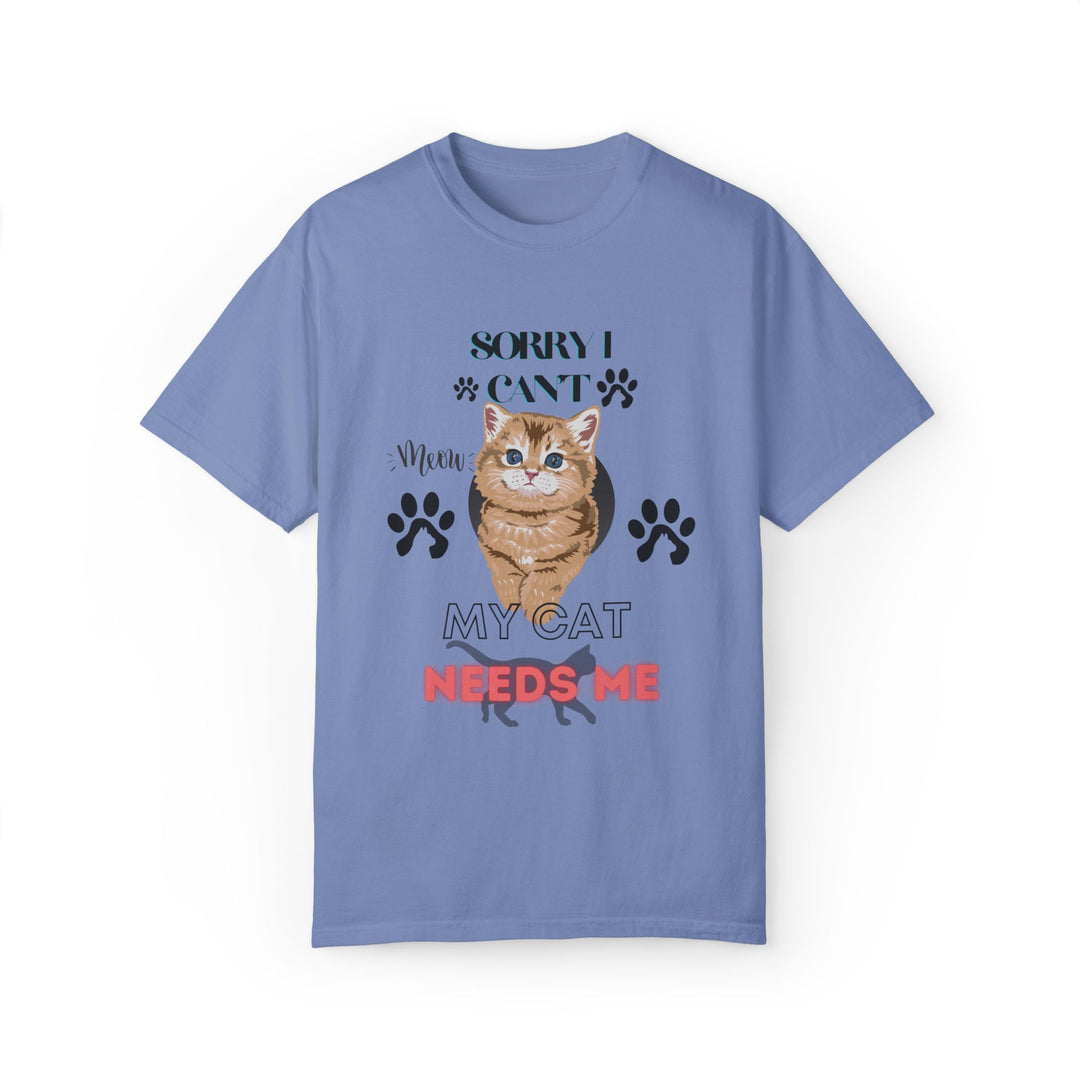 Cute Kitten Unisex T-Shirt - 'SORRY I CAN'T Meow MY CAT NEEDS ME' T-Shirt Printify Washed Denim S