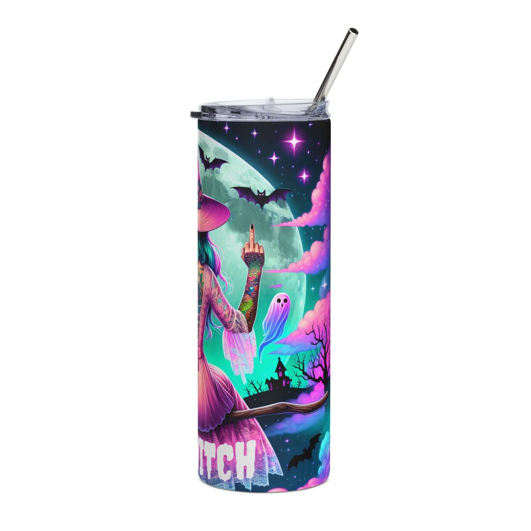 Bad Witch 20oz Stainless Steel Tumbler — Cute Ghosts, Pumpkins & Bats Halloween Travel Mug Mug Printify