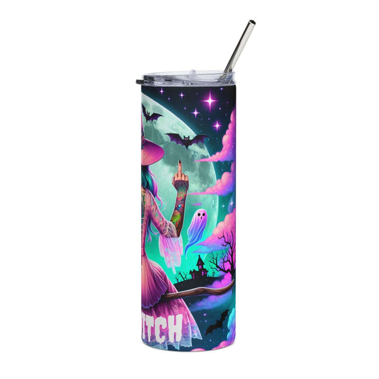 Bad Witch 20oz Stainless Steel Tumbler — Cute Ghosts, Pumpkins & Bats Halloween Travel Mug Mug Printify