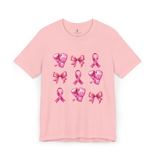 Pink Ribbons And Boxing Gloves Breast Cancer Support T-Shirt