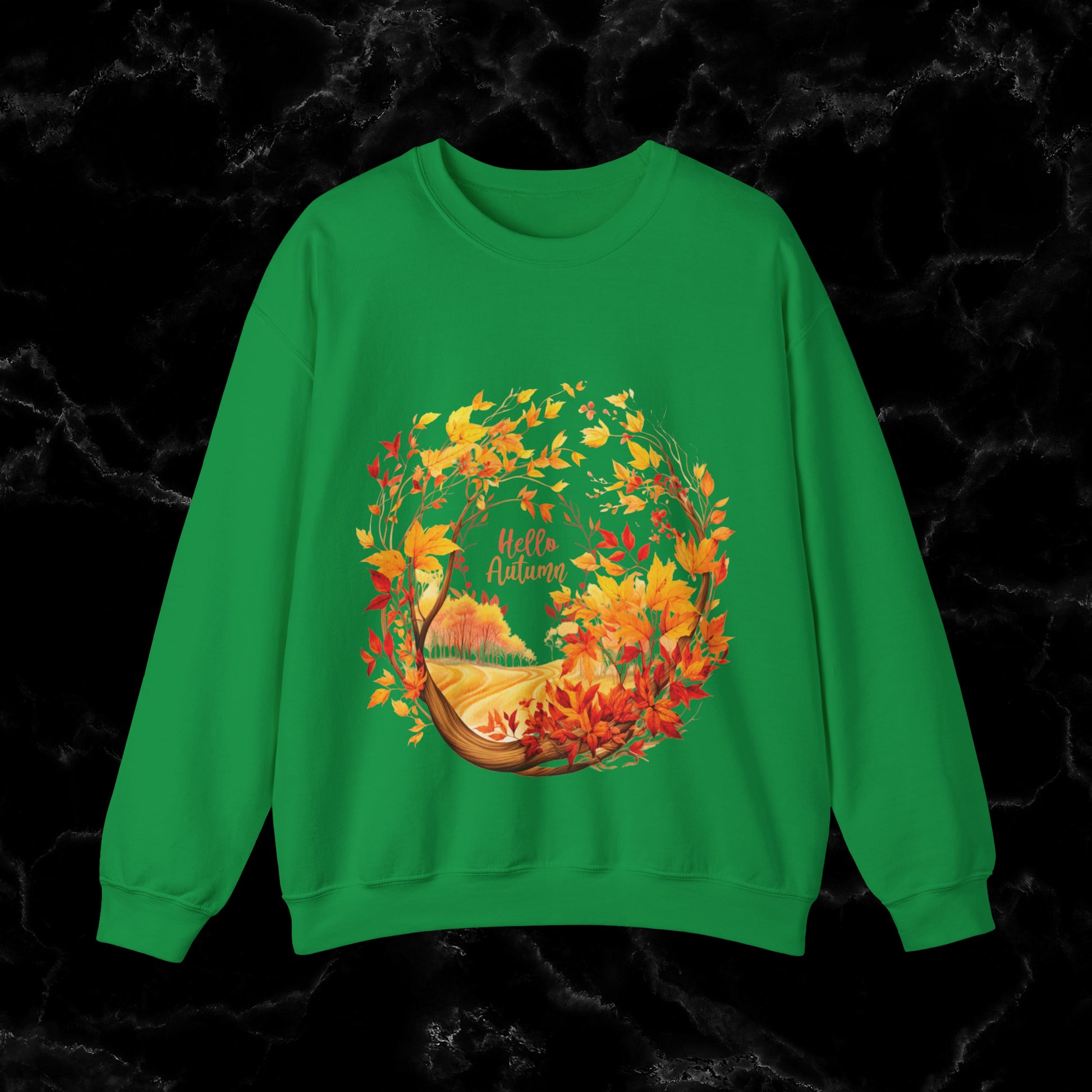 Hello Autumn Sweatshirt | Fall Design | Fall Seasonal Sweatshirt | Autumn Design Sweatshirt S Irish Green 