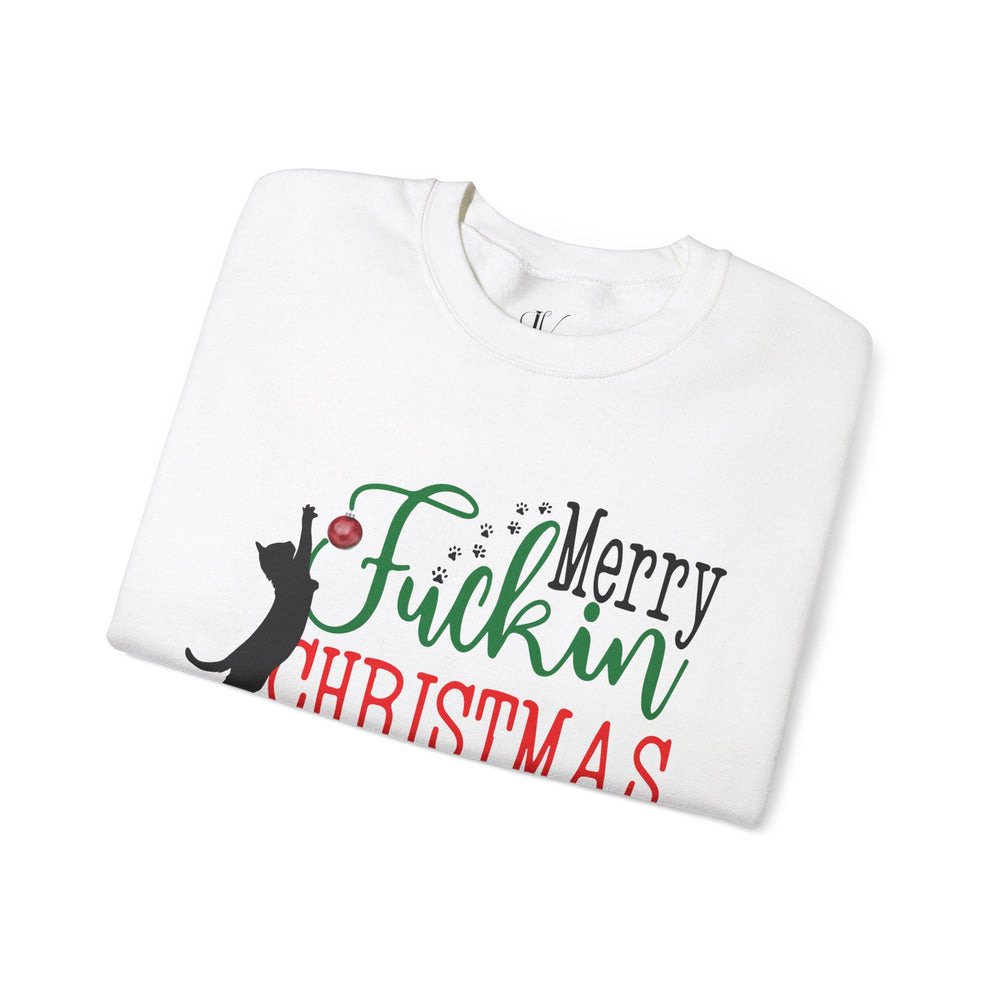 Christmas Cat Sweatshirt - Bold Profanity and Cat