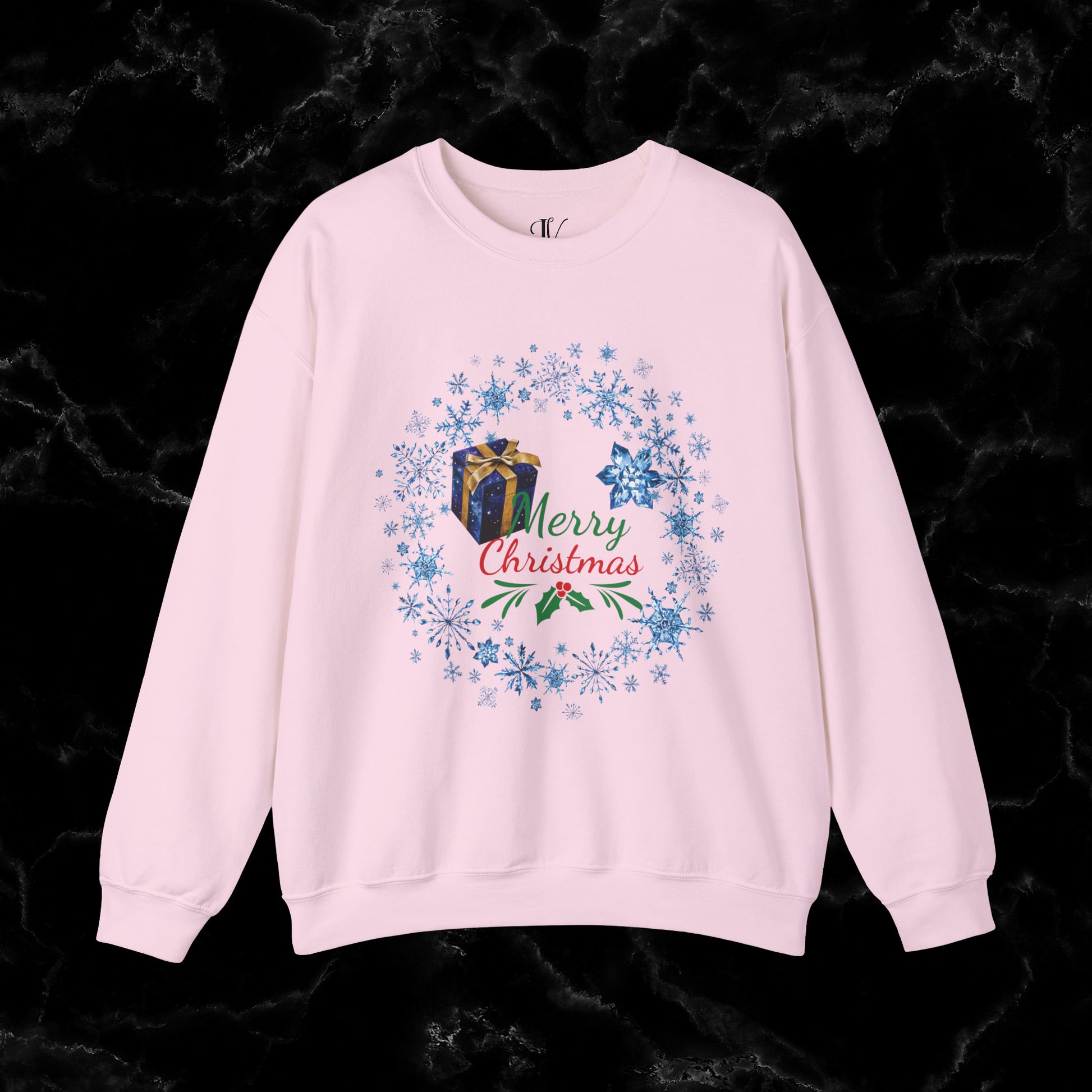 Merry Christmas Sweatshirt - Matching Christmas Shirt, Wreath Design, Holiday Gift Sweatshirt S Light Pink 