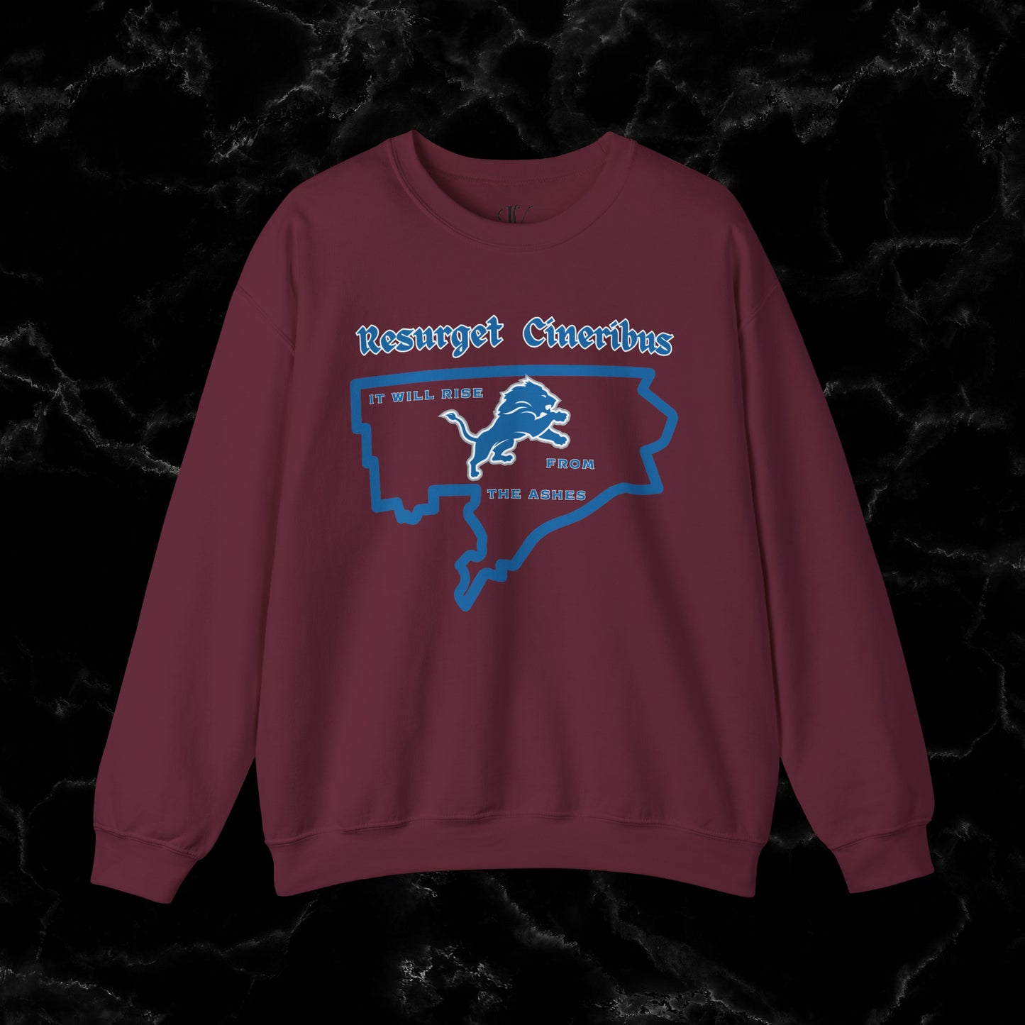 Resurget Cineribus Unisex Crewneck Sweatshirt - Latin Inspirational Gifts for Detroit Sports Football Fans Sweatshirt S Maroon 
