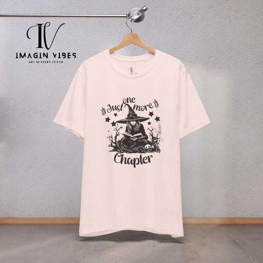 "Just One More Chapter" Witch Tee: Spooky & Bookish Halloween Shirt T-Shirt Soft Pink XS 