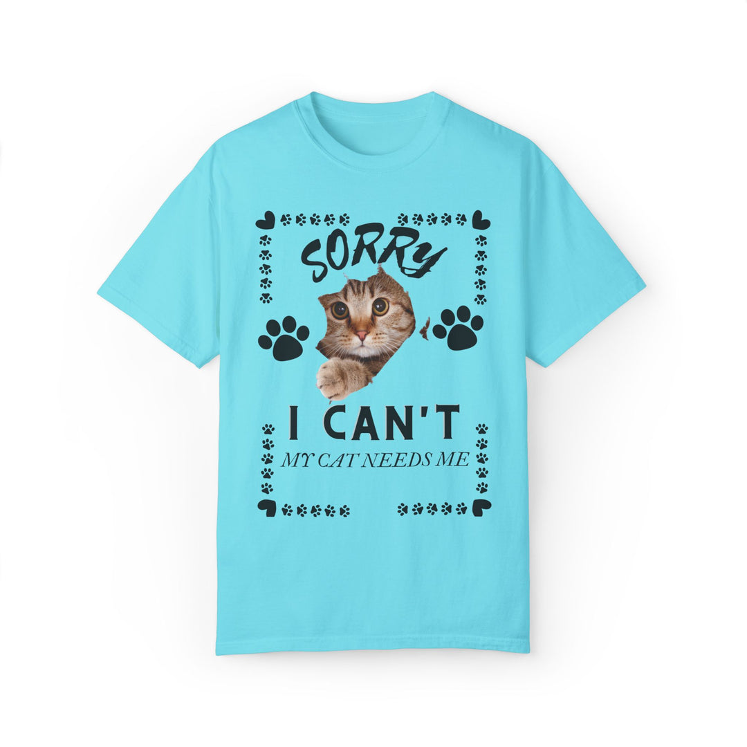 Cat Peek Unisex T-shirt Sorry I Can't My Cat Needs Me T-Shirt Printify Lagoon Blue S