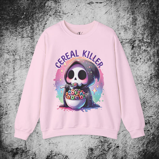 Cereal Killer Reaper: Vintage Halloween Sweatshirt Sweatshirt Printify S Light Pink