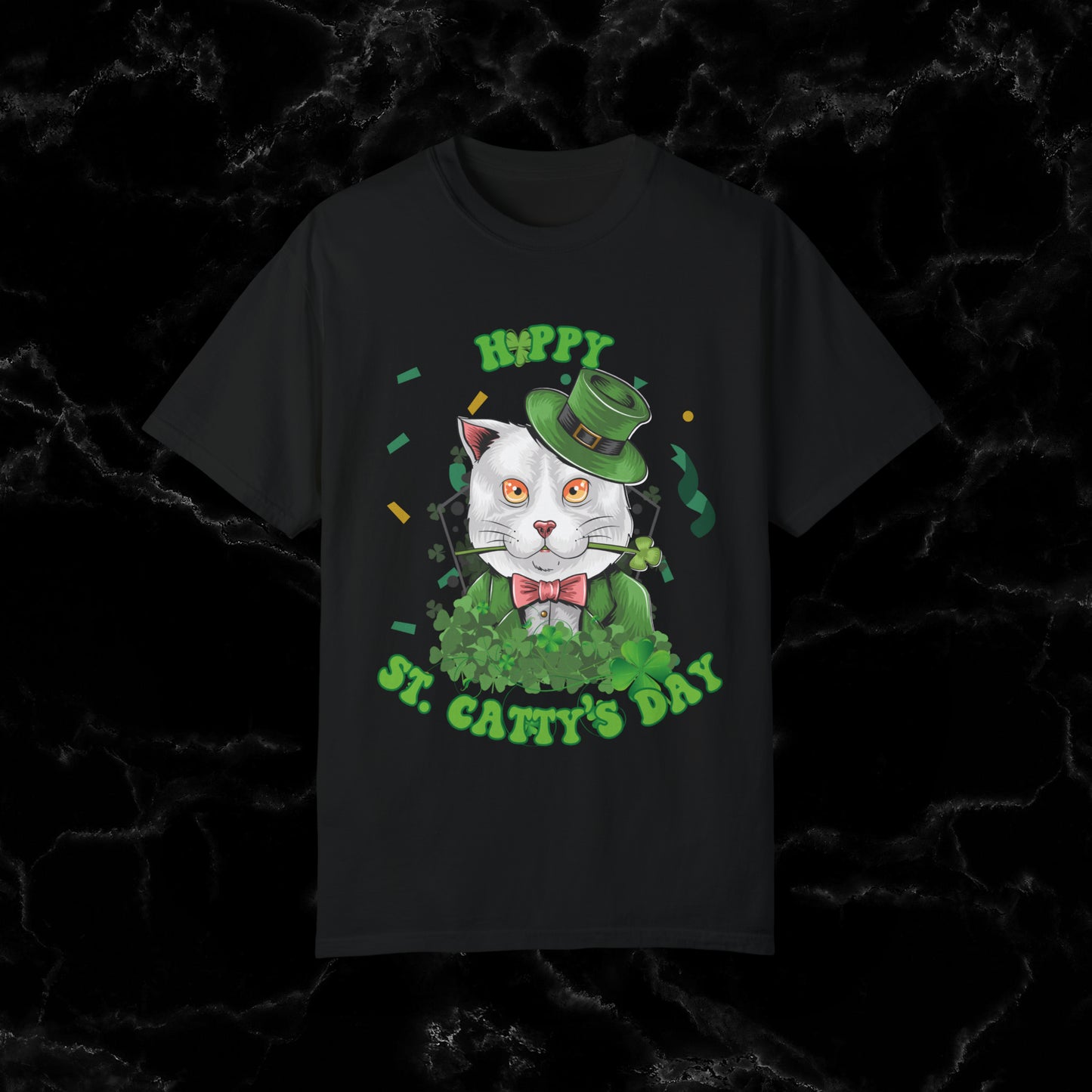 Happy St. Catty's Day Funny St. Patrick's Day Comfort Colors T-Shirt - St. Paddy's Day Shirt for Cat Lover St. Patty's Day Fun T-Shirt Black S 