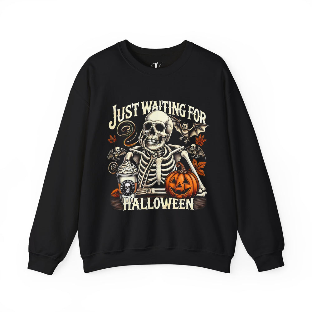 Skeleton Halloween Crewneck Sweatshirt - Just Waiting for Halloween