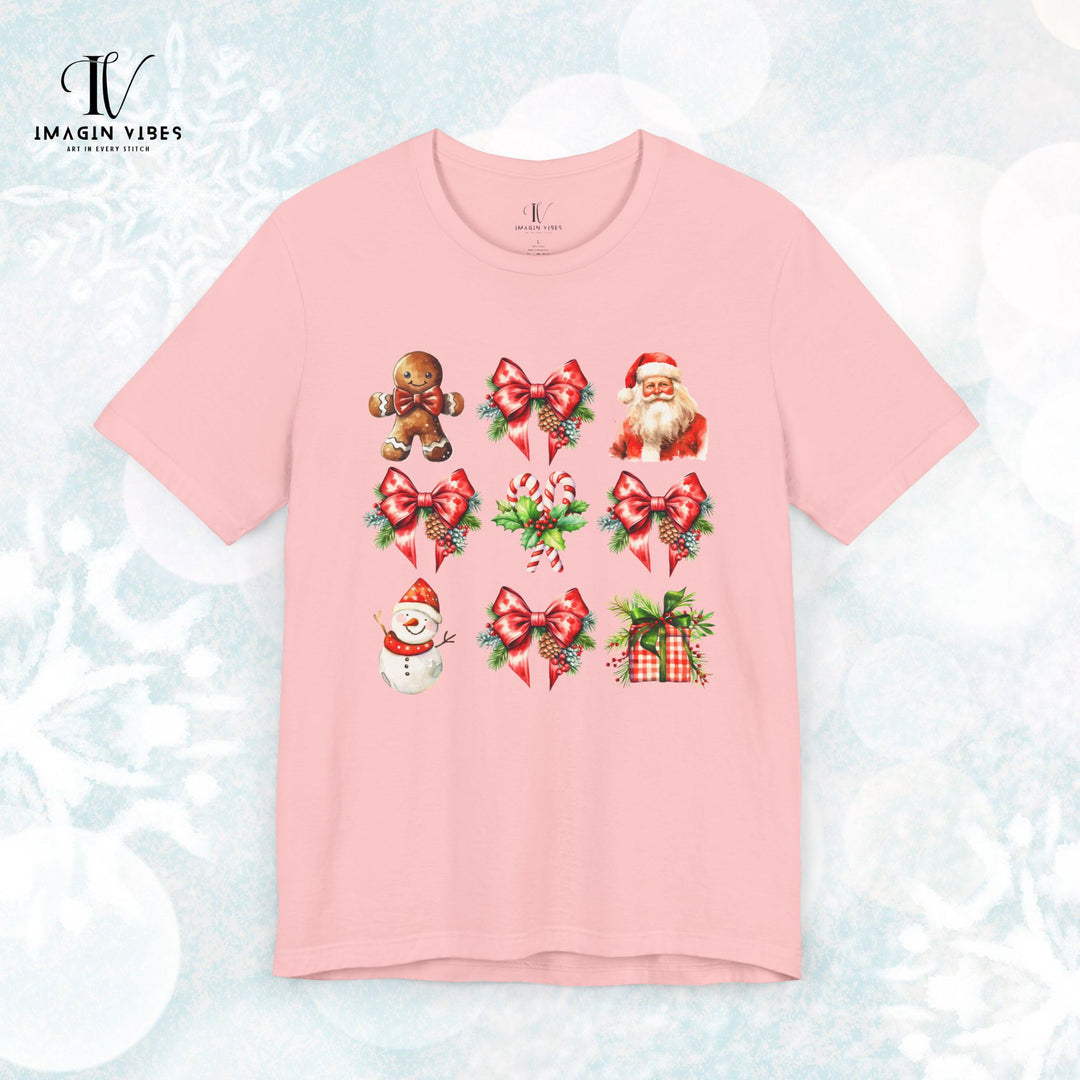 Christmas Unisex Tee Festive Santa Gingerbread Snowmen T-Shirt Printify Pink XS