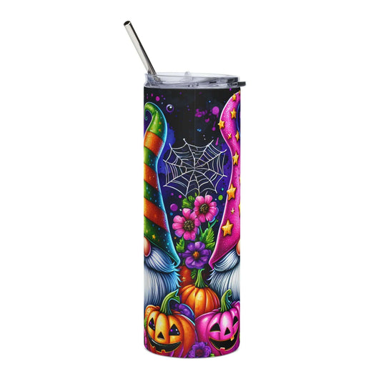 20oz Stainless Steel Tumbler — Cute & Spooky Gnomes with Pumpkins, Bats & Spiderwebs Mug Printify