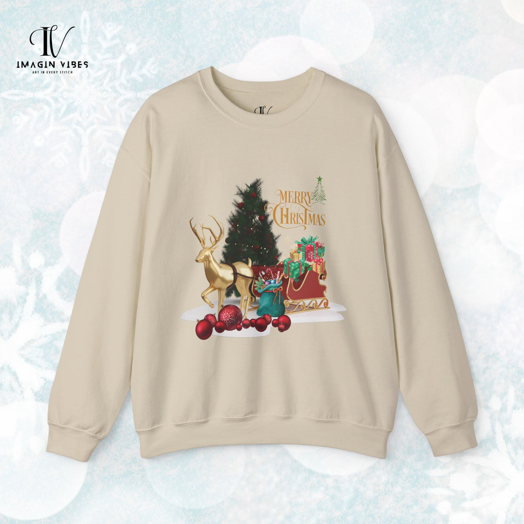 Imagin Vibes Merry Christmas Sweatshirt: Stylish Reindeer Design Sweatshirt S Sand 