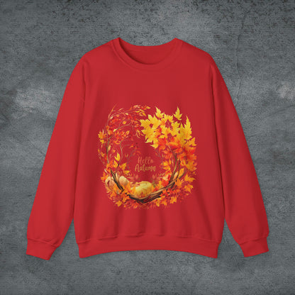 Hello Autumn Sweatshirt | Fall Design | Fall Seasonal Sweatshirt | Autumn Design I Love Fall Sweatshirt S Red 