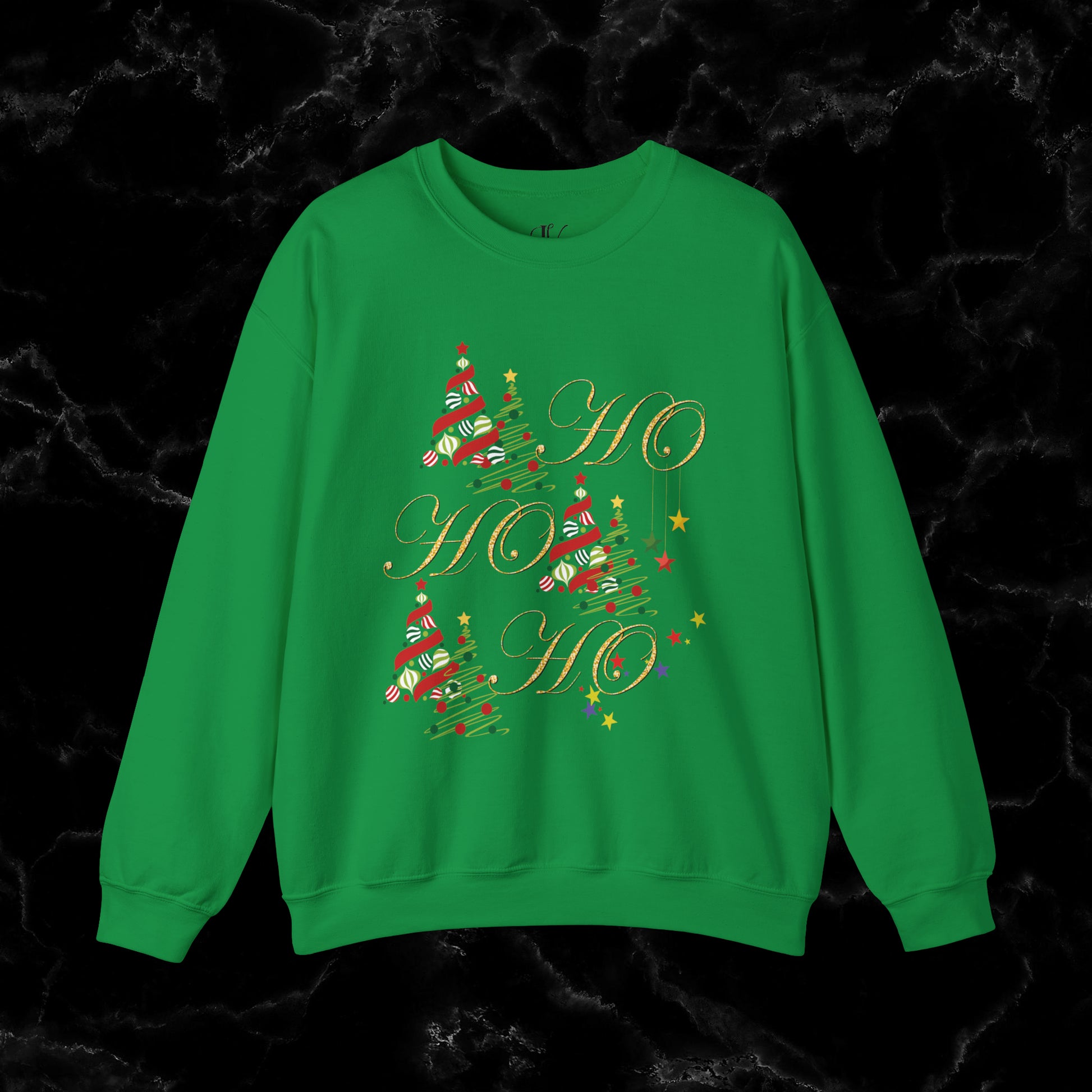Ho Ho Ho Sweatshirt | Christmas Shirt - Christmas Gift - Santa Shirt - Holiday Shirt - Christmas Trees Sweatshirt - Cute Christmas Tee Sweatshirt S Irish Green 