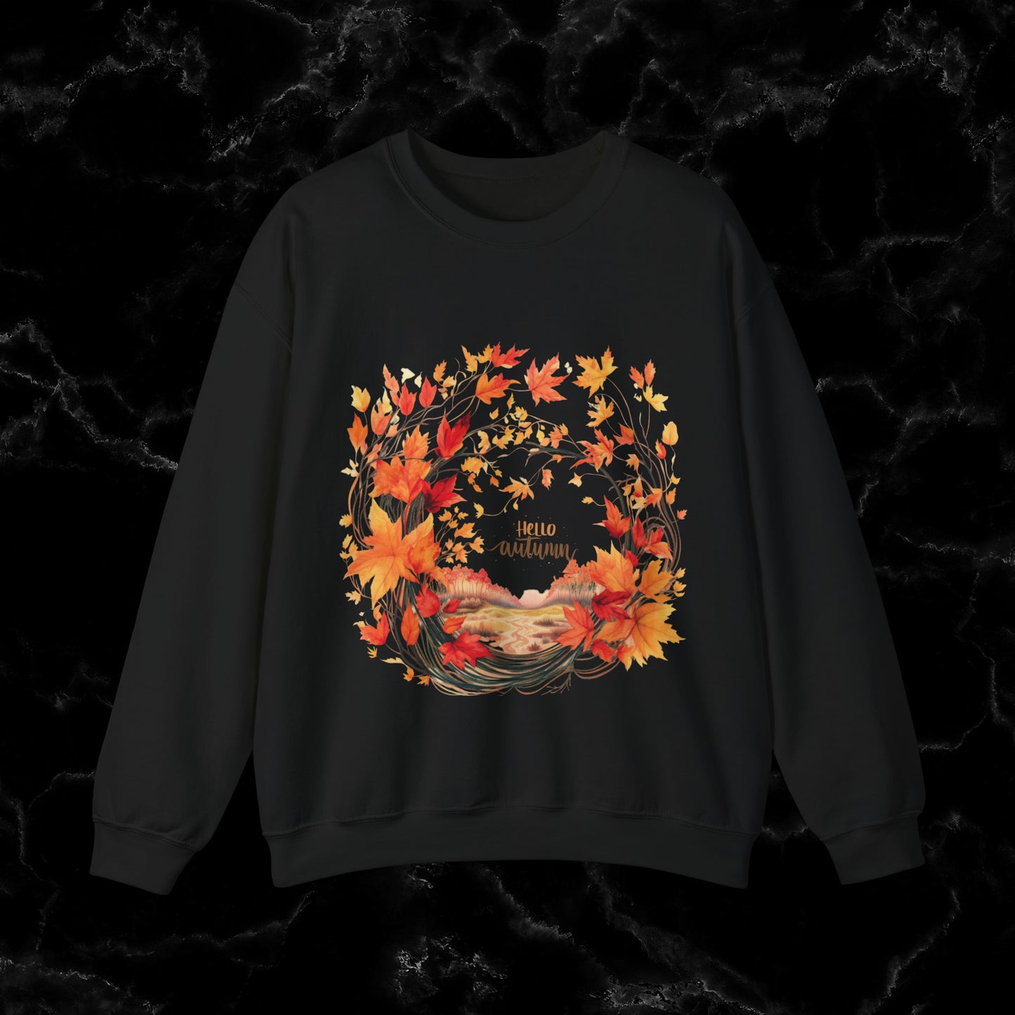 Hello Autumn Sweatshirt | Fall Design - Fall Seasonal Sweatshirt - Cottagecore Fall Sweatshirt S Black 