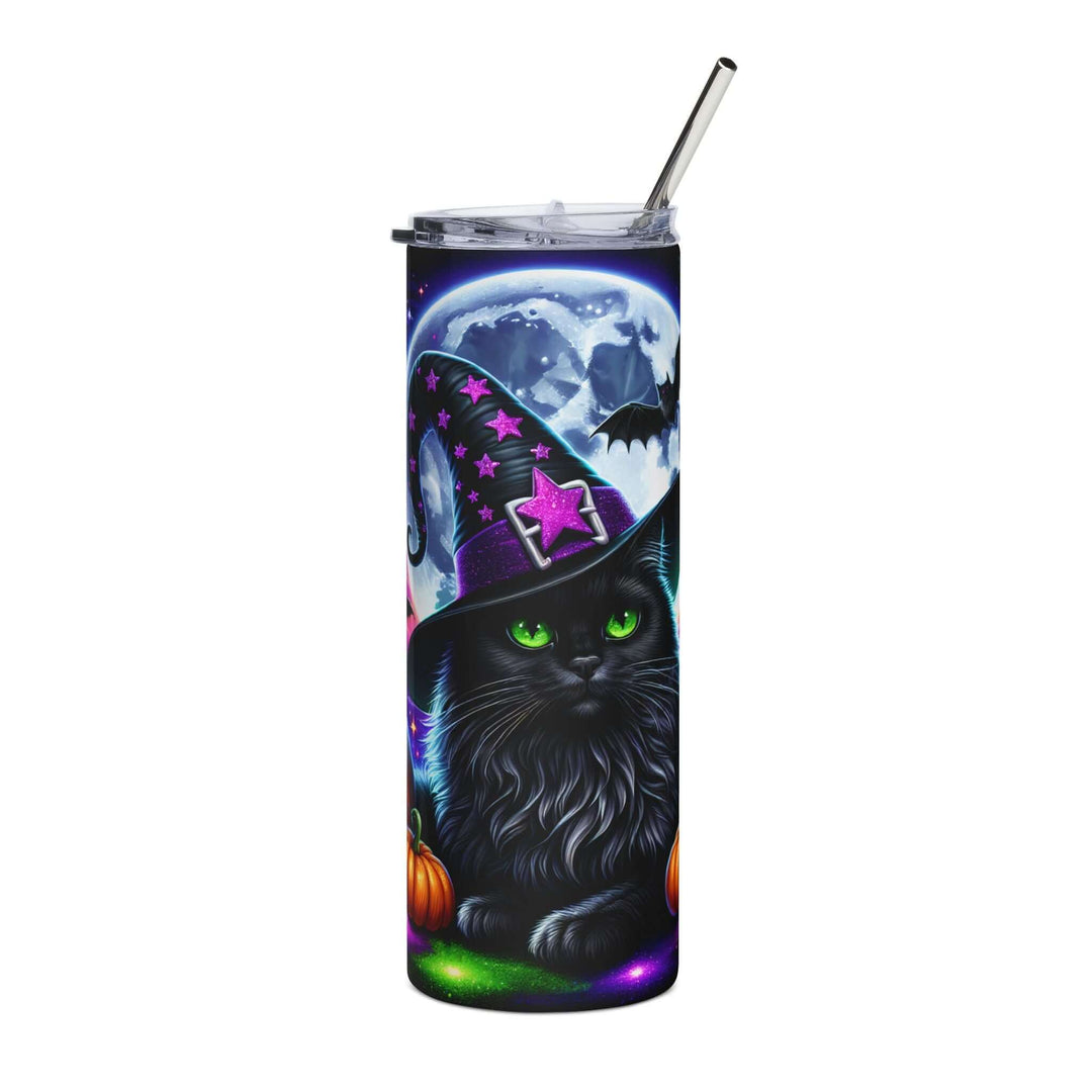 Halloween Tumbler — 20oz Stainless Steel with Black Cats, Ghosts & Haunted House Mug Printify