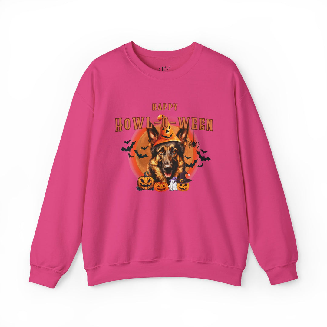 Howl-oween German Shepherd Sweatshirt: Spooky Dog Shirt for Dog Lovers Sweatshirt Printify S Heliconia