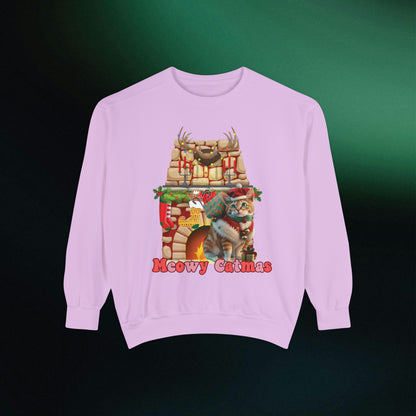 Funny Christmas Cat Sweatshirt | Meowy Christmas Cat Sweater | Christmas Gifts for Cat Lovers - Christmas Lights Shirt, Christmas Cats Shirt Sweatshirt Orchid S 