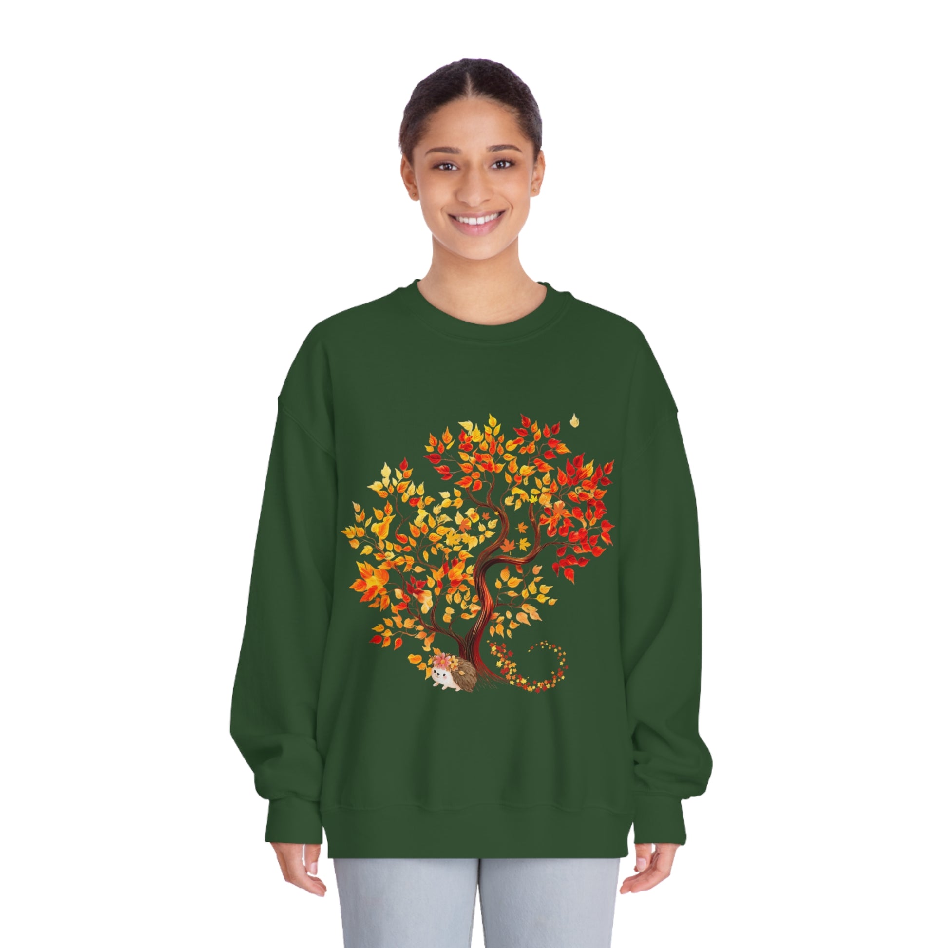 Autumn Tree Serenity Sweatshirt | Embrace the Tranquility of Fall Sweatshirt Forest Green S 