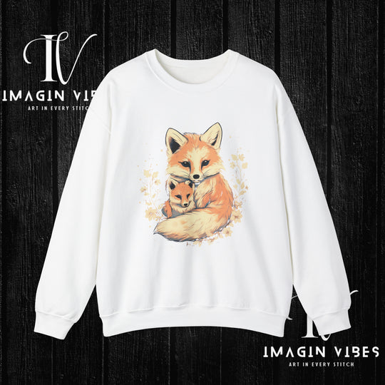 Imagin Vibes: Fox Family Frolic - Cozy Cottagecore Sweatshirt Sweatshirt S White 