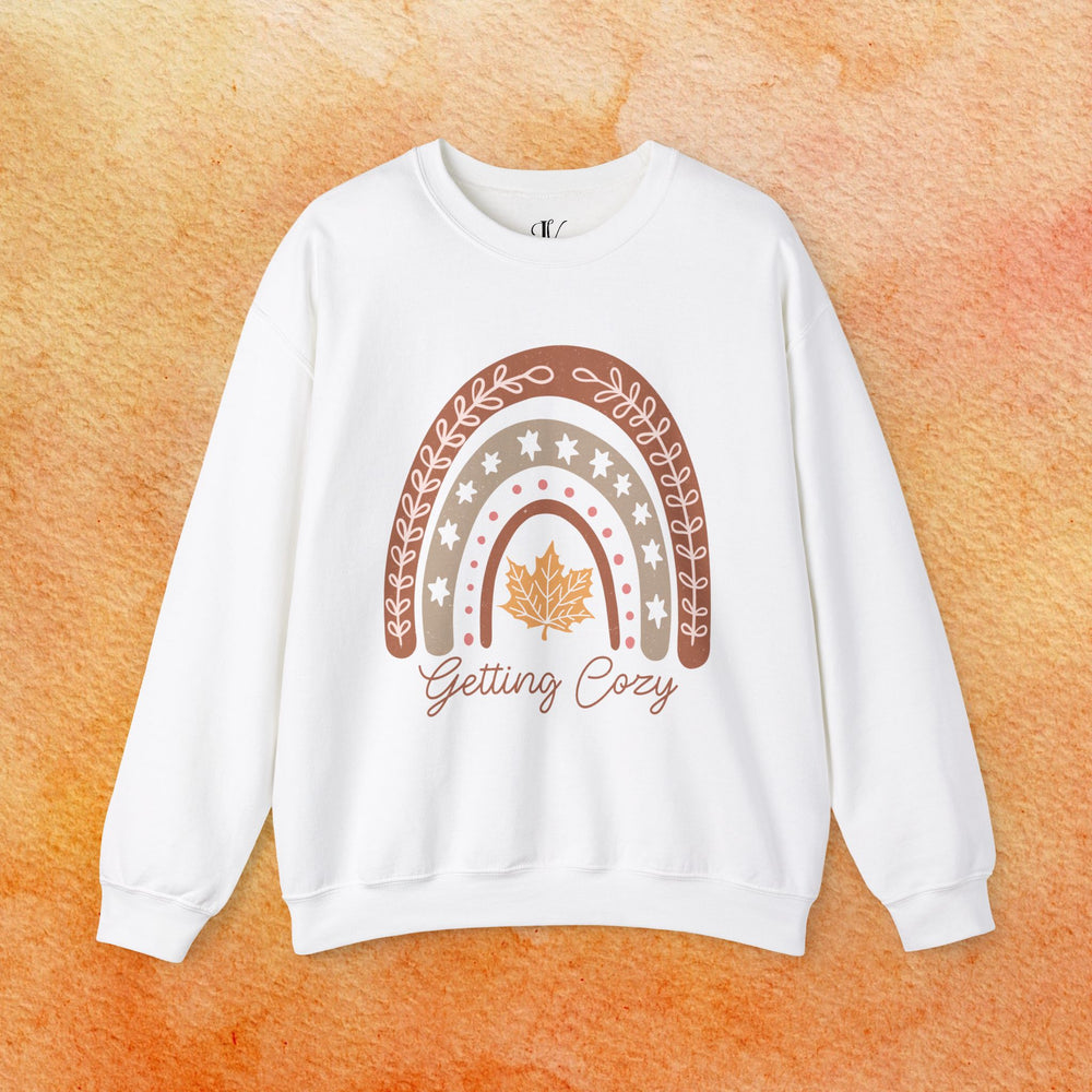 Getting Cozy: Boho Fall Sweatshirt Sweatshirt Printify L White