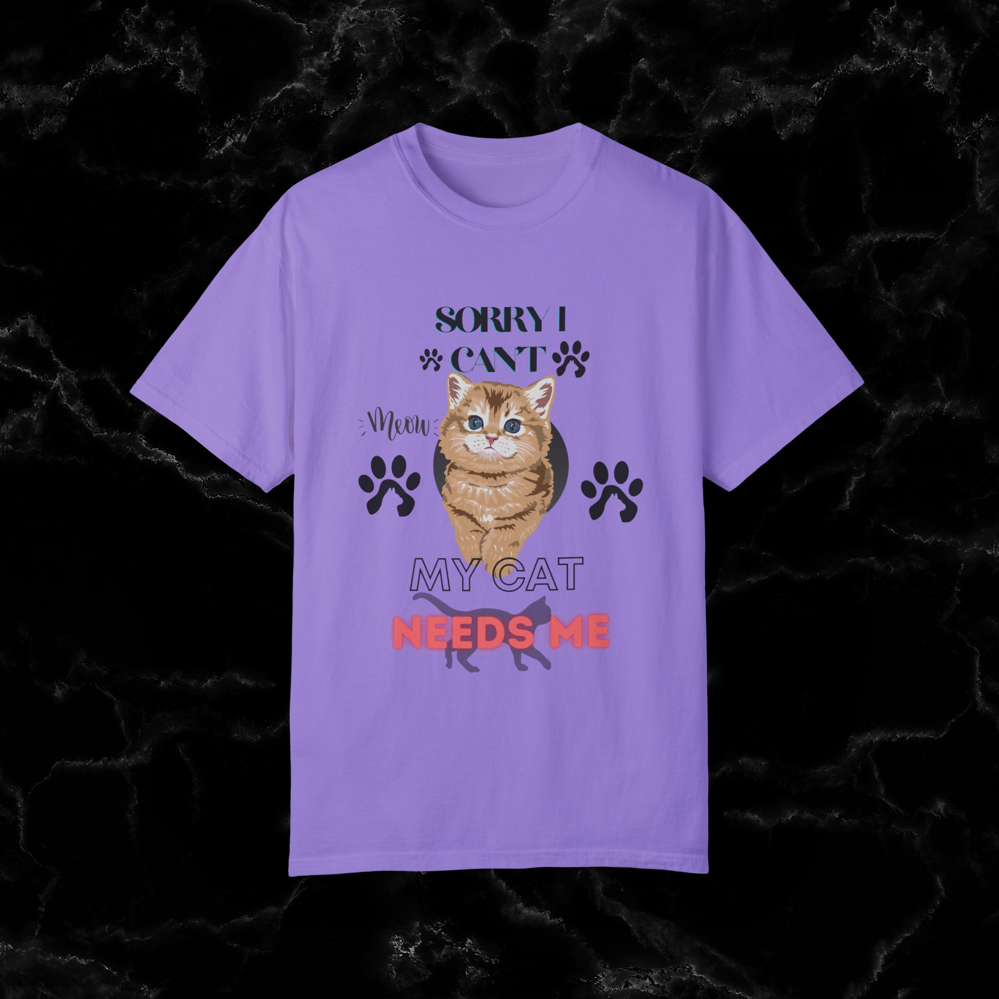 Sorry I Can't, My Cat Needs Me T-Shirt - Perfect Gift for Cat Moms and Animal Lovers T-Shirt Violet S 
