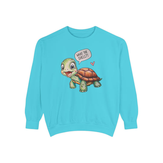 Turtle What The Shell Sweatshirt Sweatshirt Printify Lagoon Blue S