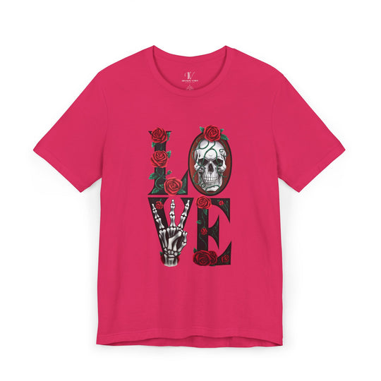 Love, Roses & Bones: Halloween T-Shirt T-Shirt Printify Fuchsia XS