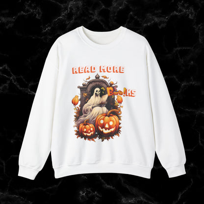 Read More Books Sweatshirt - Book Lover Halloween Sweater for Librarians and Students Sweatshirt S White 