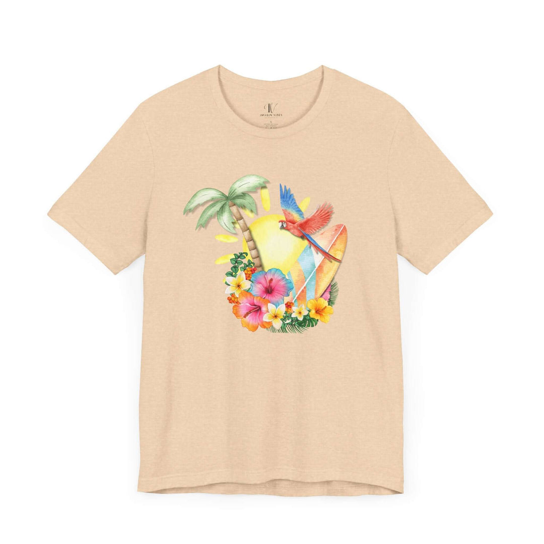 Dreamy Watercolor Tropical Paradise Unisex Tee T-Shirt Printify Heather Sand Dune XS