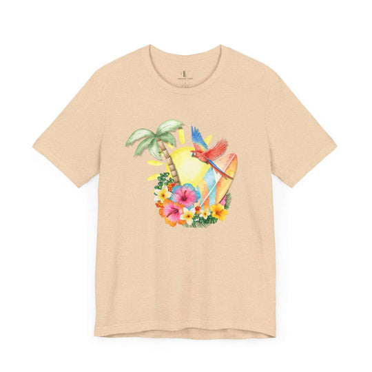 Dreamy Watercolor Tropical Paradise Unisex Tee T-Shirt Printify Heather Sand Dune XS