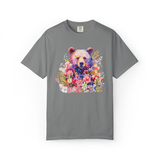 Nature-Inspired Bear Floral T-shirt T-Shirt Printify Grey S